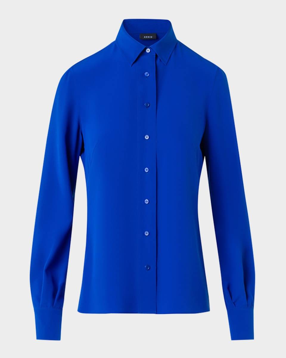 Silk Crepe Button-Down Tunic Blouse